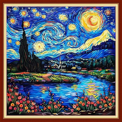 Redxing Stamped Cross Stitch Kits Embroidery kit for Beginners Adults Full Range of Embroidery Patterns Starter Kits DIY Printed Cross Stitch Kits Needlepoint Kits 11CT-Starry Night 18x18 inchs