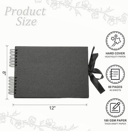 PATIKIL Scrapbook Photo Albums, 8x12 Inch 80 Pages Hardcover Scrapbooking Book DIY Album Supplies Kit with Sticker Ribbon for Gift Journal Memory Book Wedding Anniversary, Black, 1 Pcs