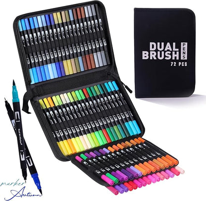 Abvqr Dual Markers Brush Pens, 72 Colors Art Marker Set with Brush and Fine Tips – Premium Art Supplies for Adults, Perfect for Coloring Books, Hand Lettering, Calligraphy, and Drawing