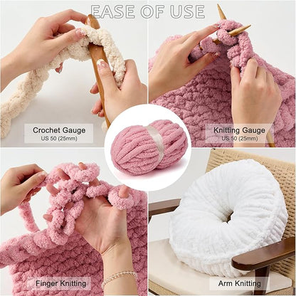 ERLYEEN Chenille Chunky Yarn Super Bulky Soft Thick Fluffy Jumbo Giant Washable Polyester Big Yarn DIY for Arm Knit Blanket Cushion Bed Sofa Home Decor,Leather Pink,4.4LB