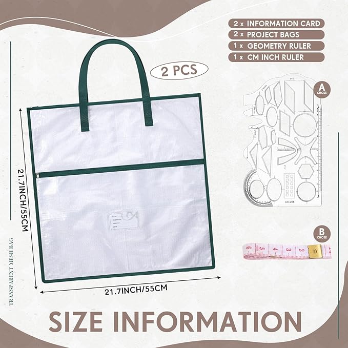 Feifeiya 2 Pack 21.7 inch Sew Project Bag Quilting Embroidery Craft Organizer Storage Bag with Handle and Pocket Zippered with Tools for Art Craft Knitting Quilting Stitching