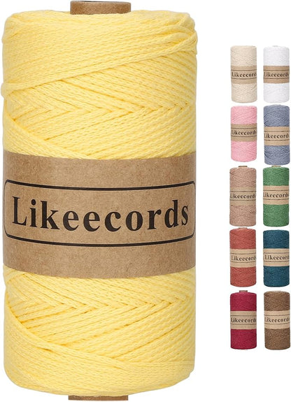 100% Cotton Crochet Bag Cord 2mm 170m Macrame Cord 2mm Crochet Thread Macrame Rope Gift for Knitter (Lemon Yellow)