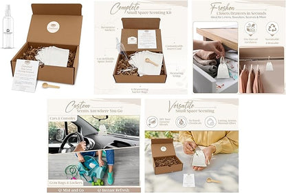 Scentnest DIY Home Fragrance Kit – Small Space Scenting Solution – Includes 6 Drawstring Sachet Bags, 4oz Spray Bottle, Scoop, Insert Card & Stickers – Fill with Beads, Herbs or Essential Oils
