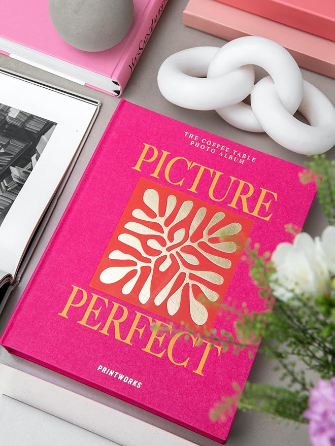 Printworks Photo Album - Picture Perfect, Pink – Cerise Pink Coffee Table Book with 30 Pages – Large Album for 4x6 Photos with Writing Space – Expandable Memory Book
