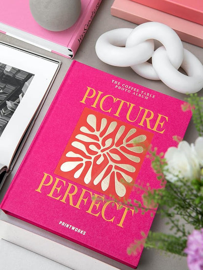 Printworks Photo Album - Picture Perfect, Pink – Cerise Pink Coffee Table Book with 30 Pages – Large Album for 4x6 Photos with Writing Space – Expandable Memory Book