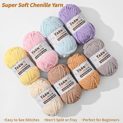 Soft Chenille Yarn for Crocheting, Fluffy Chunky Crochet Yarn for Baby Blanket, (1.76oz/65.6yds) Fuzzy Velvet Yarn for Amigurumi&DIY Puzzle、Crafts、Scarf(Coffee)