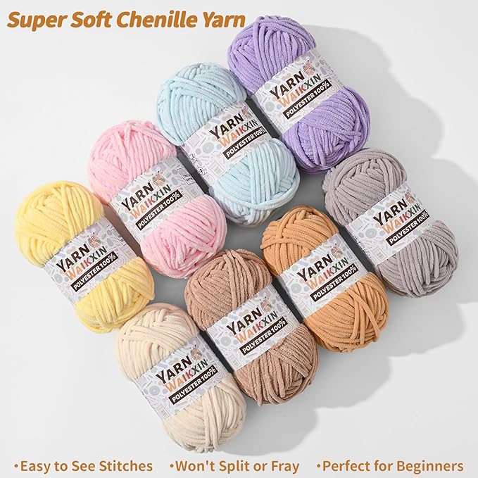 3 Pack Soft Chenille Yarn for Crocheting, Fluffy Chunky Crochet Yarn for Baby Blanket, (5.29oz/196.8yds) Fuzzy Velvet Yarn for Amigurumi&DIY Puzzle、Crafts、Scarf(3 Lime Green)