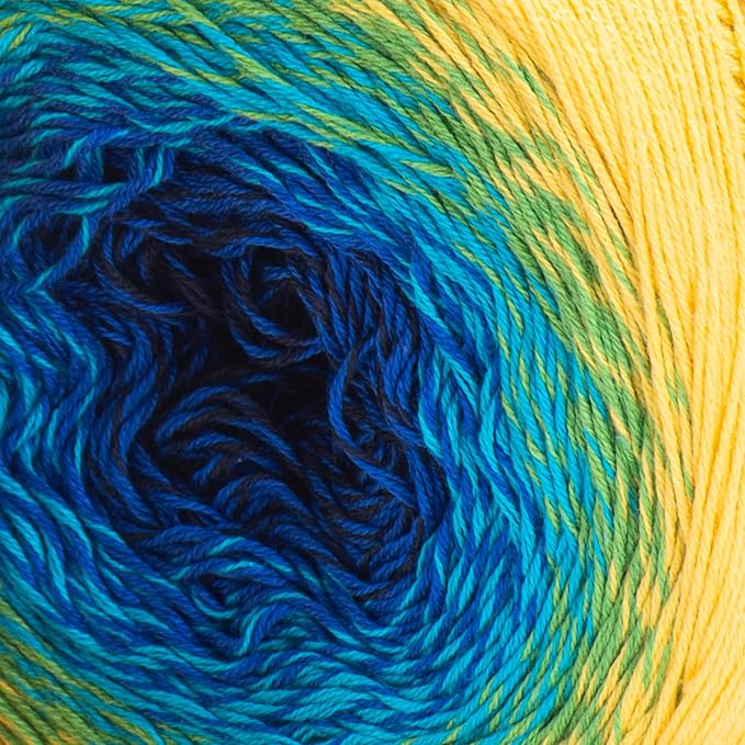 2 Skein/Pack Yarnart Flowers Gradient Yarn, Each Ball 8.8 Oz (250gr) / 1094 Yards (1000m), 55% Cotton 45% Acrylic, Superfine Fingering Weight for Knitting and Crochet, 304 - Yellow Green Blue