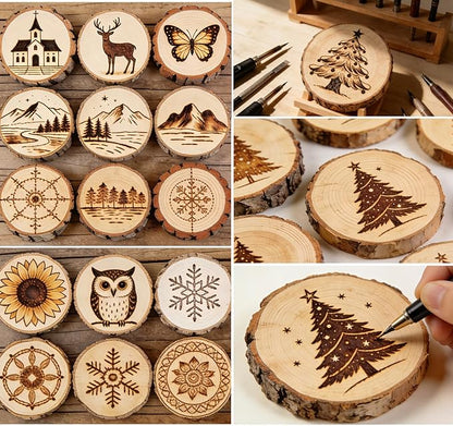 4.7-5.2 Inch Wood Slices, 10 Pcs Unfinished WoodCoasters, Wood Centerpieces for Tables, WoodCircles for Crafts, Rustic Wedding Decoration, Christmas Baby Shower