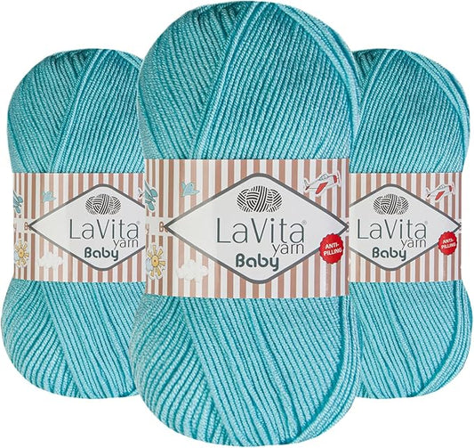 LaVita Baby Premium Anti-Pill Acrylic Yarn - 820 Yards, 3 x 3.5 oz - Warm, Airy Fiber with Silky Texture - Oeko-TEX Certified, Durable, Lightweight, Long-Lasting, Solid Pastel Colors - 3 Skeins Pack
