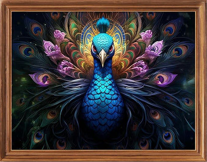 Leczany Cross Stitch Stamped Kit for Beginner - Peacock Spreads Wings | DIY Embroidery Starter Patterns Craft Kit Needlepoint for Adults | 11CT, 3 Strands | 16.9x13 inches
