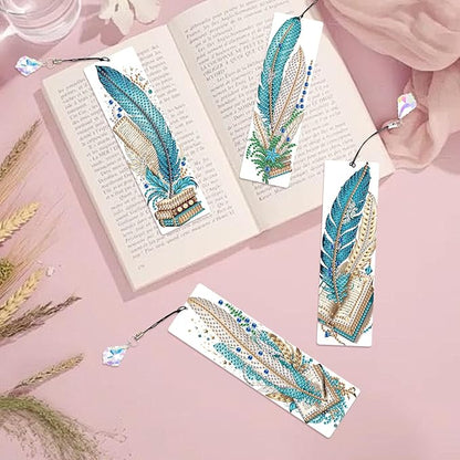 4-Pack 5D Diamond Painting Bookmarks Kit, Peacock Feather DIY Diamond Art Bookmarks with Rhinestones and Tassels, Creative Bookmark Making Set for Adults, Gift for Book Lovers