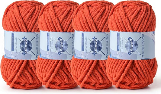 Chunky Chenille Yarn for Crocheting，Baby Yarn for Crocheting Soft Blankets，Bulky Yarns for Crochet Amigurumi，4×100g (4×74.3yds) Fluffy Velvet Yarns for Hand Knitting (4 Orange)