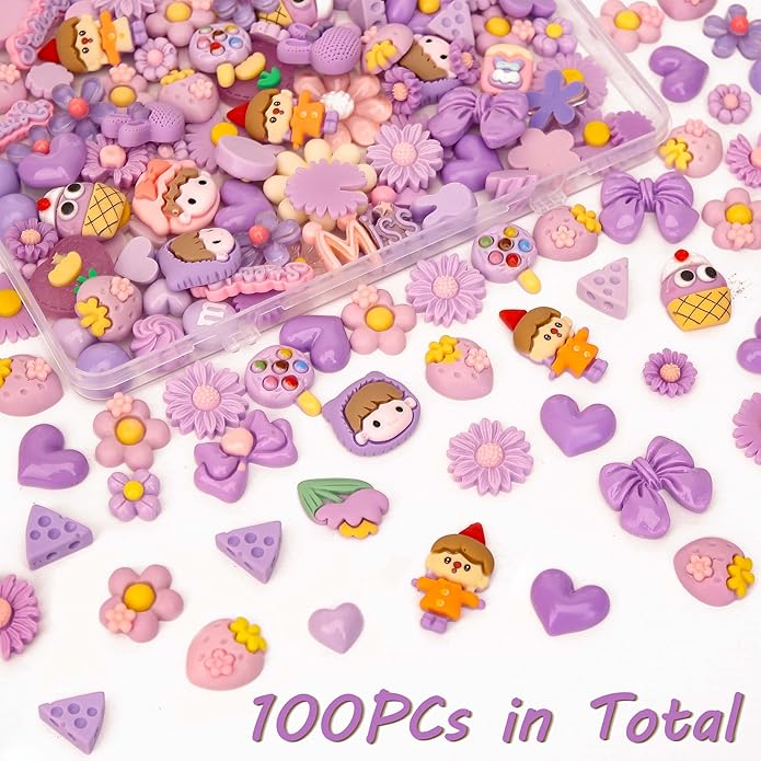 100Pcs Slime Charms, Mixed Cute Resin Charms Set for Scrapbooking, Phone Cases, Hair Accessories, Fake Candy Decor, Crafting Embellishments & DIY Keychains