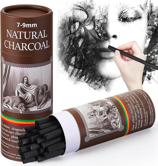 Gueevin 25 Pcs Willow Charcoal Sticks, Willow Charcoal, Artists, Beginners, Students, Perfect for Sketching, Drawing, Shading, and Fine Art Christmas Gifts for Art (7-9mm)