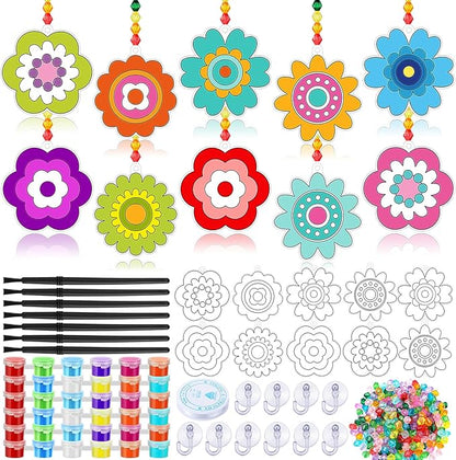 WinnerWhy 30 Sets Flower Suncatchers Window Art Kits, Spring DIY Sun Catchers Crafts Paint Your Own Window Ornaments for Adult Home Birthday Activity Party Decor