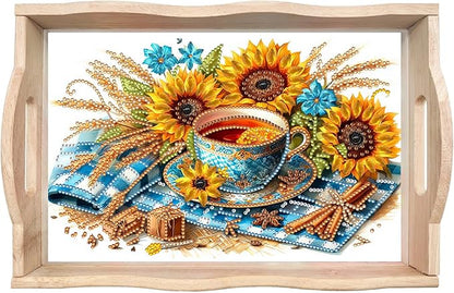 DoxQcs DIY Diamond Art Wooden Food Tray with Handle Diamond Painted Table Decoration Tray for Breakfast Bar Dinner Table Diamonds Art Painting for Beginners-Afternoon Tea