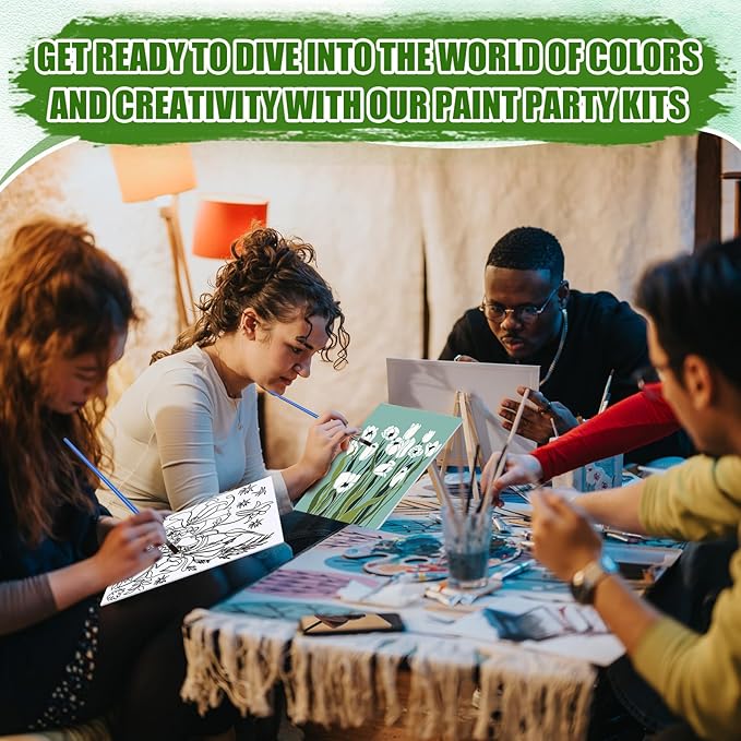 Sherr 140 Pcs 20 Set Pre Drawn Canvas Kit for Painting Craft Sip and Paint Kit for Adults Pre Printed Canvas Painting Favor for Virtual DIY Birthday Gifts Adult's Date Party(Flower)