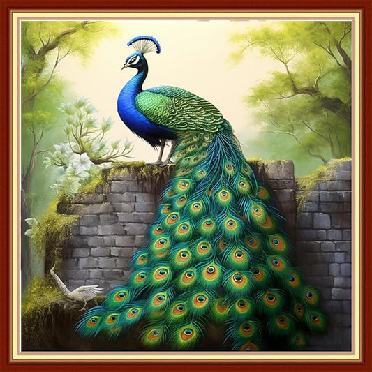 DMCVIVR Stamped Cross Stitch Kits for Beginners Adults Needlepoint Kits for Beginners Embroidery Kits for Adults Crossstitch Kit for Beginners 11CT-Blue Peafowl 18x18 inchs