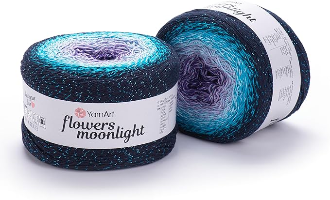 2 Skein/Pack YarnArt Flowers Moonlight Gradient Glitter Yarn, Each Ball 9.17 oz (260 gr) / 1094 Yards (1000m), 53% Cotton 43% Acrylic 4% Metallic Polyester, Yarn for Knitting and Crochet (3254)