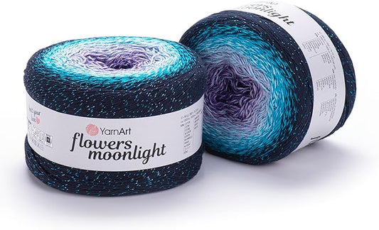 2 Skein/Pack YarnArt Flowers Moonlight Gradient Glitter Yarn, Each Ball 9.17 oz (260 gr) / 1094 Yards (1000m), 53% Cotton 43% Acrylic 4% Metallic Polyester, Yarn for Knitting and Crochet (3254)
