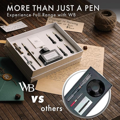 Wordsworth & Black Fountain Pen Gift Set, Includes Ink Bottle, 6 Ink Cartridges & A Refill Converter, 4 Replacement Nibs, Premium Package, Journaling, Calligraphy, Smooth Writing Pens [Silver Chrome]