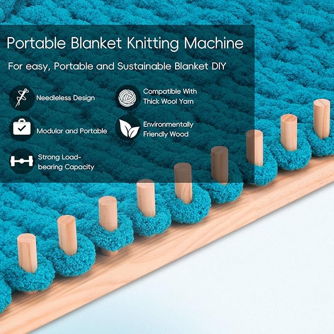 LITURTOO Chunky Blanket Loom - Loom for DIY Throw Blankets, Adjustable Size Hand Knitting Yarn Chunky,No Needles Required,Beginner Friendly Yarn Craft (46")