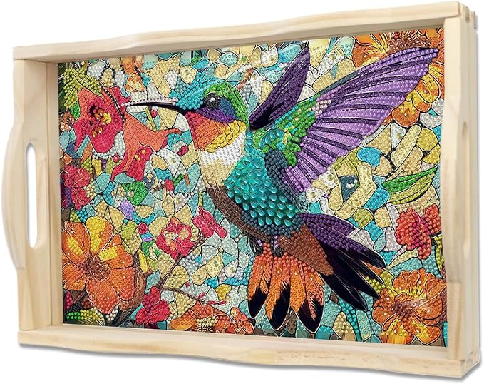 EWJRNSF Diamond Art Kits for Adults Wooden Serving Trays with Handles, 5D Diamond Painting Big Gem Arts and Craft Gifts Trays Decor Gift Home Decor (CP040-1)