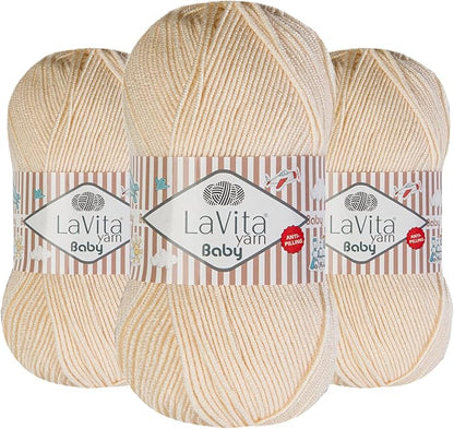 LaVita Baby Premium Anti-Pill Acrylic Yarn - 820 Yards, 3 x 3.5 oz - Warm, Airy Fiber with Silky Texture - Oeko-TEX Certified, Durable, Lightweight, Long-Lasting, Solid Pastel Colors - 3 Skeins Pack