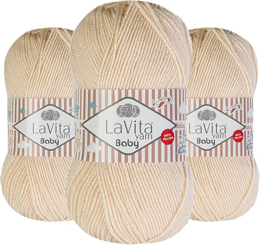 LaVita Baby Premium Anti-Pill Acrylic Yarn - 820 Yards, 3 x 3.5 oz - Warm, Airy Fiber with Silky Texture - Oeko-TEX Certified, Durable, Lightweight, Long-Lasting, Solid Pastel Colors - 3 Skeins Pack