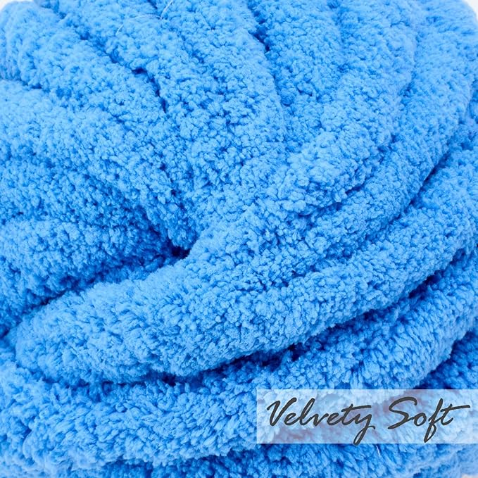 ERLYEEN Chenille Chunky Yarn Super Bulky Soft Thick Fluffy Jumbo Giant Washable Polyester Big Yarn DIY for Arm Knit Blanket Cushion Bed Sofa Home Decor,Denim Blue,4.4LB