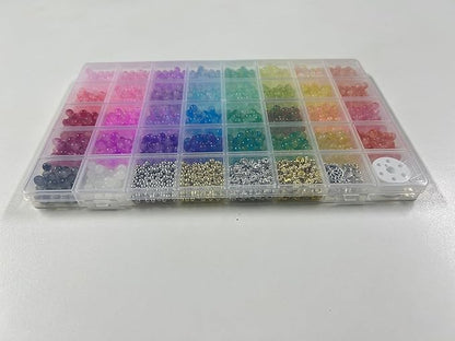 Funtopia 6mm Glass Beads Bracelet Making Kit, 1396pcs Gradient Glass Beads for Bracelets, 34 Colors Round Crystal Beads for Bracelets DIY Crafts with Spacer Beads and Charms