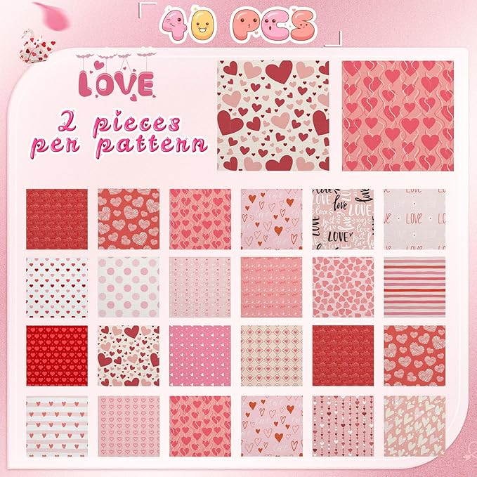 Fainne 40 Sheet 12 x 12 Inch Valentine‘S Day Scrapbook Paper Double Sided Scrapbook Specialty Paper Pink Red Heart Love Printed for DIY Handmade Crafting Home Party Decor Card Making