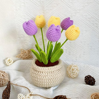 Lily's Lyric Flower Crochet Kit | Tulip Flowerpot | Step-by-Step Video Tutorial for Adults Teenagers | DIY Home Decoration Craft Gift Idea Purple&Yellow