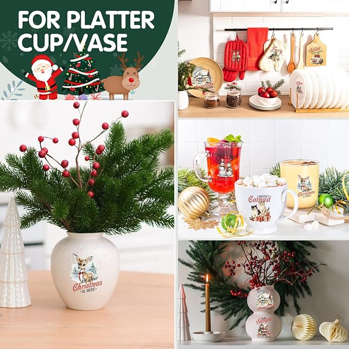 24 Sheets Vintage Christmas Rub On Transfers for Crafts, Rub On Transfers Christmas for Wood，Furniture Decals, Glass, Porcelain, Leather, Canvas, Fabric Projects,3 * 3inch(Vintage Christmas)