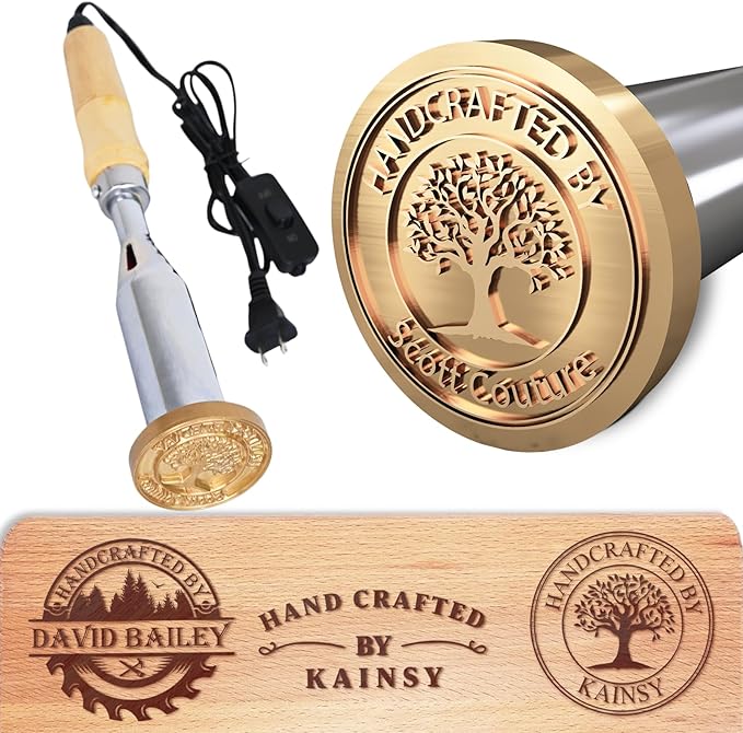 KAINSY Custom Electric Branding Iron for Wood - Wood Branding Iron Personalized Wood Burning Letter Stamps - Make Your Logo into Metal Stamp for Leather Food - Wedding Gifts Woodworking Tools(1 inch)