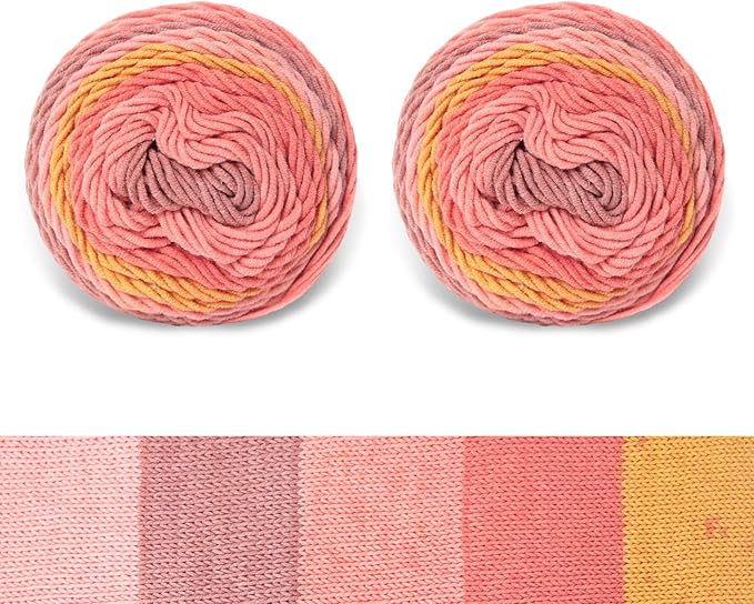Franel Cotton Acrylic Yarn-45% Cotton 55% Acrylic, 2 Skeins of 100g Each, Orange-Pink Ombre, Perfect for Crocheting Knitting Scarves Shawls Blankets Gradient Variegated Yarn