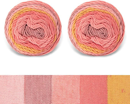 Franel Cotton Acrylic Yarn-45% Cotton 55% Acrylic, 2 Skeins of 100g Each, Orange-Pink Ombre, Perfect for Crocheting Knitting Scarves Shawls Blankets Gradient Variegated Yarn