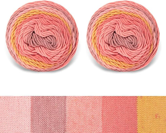Franel Cotton Acrylic Yarn-45% Cotton 55% Acrylic, 2 Skeins of 100g Each, Orange-Pink Ombre, Perfect for Crocheting Knitting Scarves Shawls Blankets Gradient Variegated Yarn