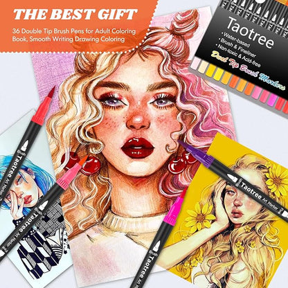 Taotree 120 Colors Dual Tip Art Markers Pens for Adult Coloring Book, Artist Fine & Brush Tip Coloring Markers Set Drawing Pens Craft Art Supplies for Journaling Note Taking Lettering Calligraphy