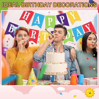 Mooliwe 171 Pcs DIY Custom Banner Kit Make Your Own Customizable Sign for Birthday Wedding Party Decoration Include 20 Paper Pennant 148 Letters and Numbers 1 Rope 2 Threading Device(Rainbow)