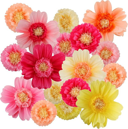 Crowye 12 Pcs Large Colorful Tissue Paper Flowers Decorations 20" Giant Fiesta Craft Crepe Paper Flowers for Wall Decor Backdrop Mexican Wedding Birthday Carnival Party (Fresh Color)