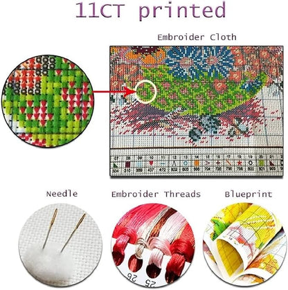 Findvoor Stamped Cross Stitch Kits for Beginners Full Range of Cross Stitching Embroidery Pattern for Adults, 11CT DIY Needlepoint Embroidery Starter Kits-Magic Owl 15.7x19.7 inch