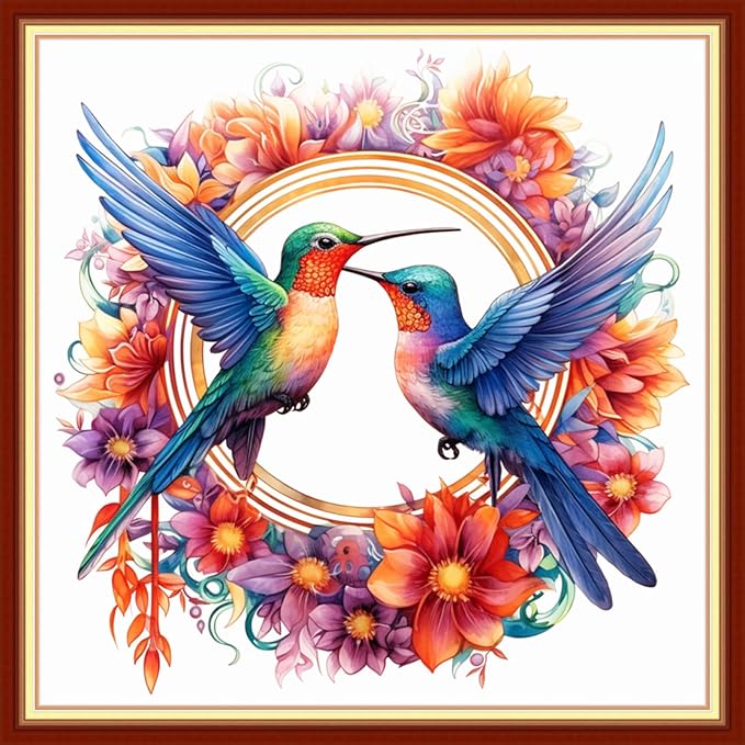 Dooxvey Cross Stitch Kits for Adults Stamped Full Range of Embroidery Starter Kits for Beginners 11CT Printed Cross Stitch Patterns Needlepoint Kits Stamped Crossstitching-Hummingbird 18x18 inch