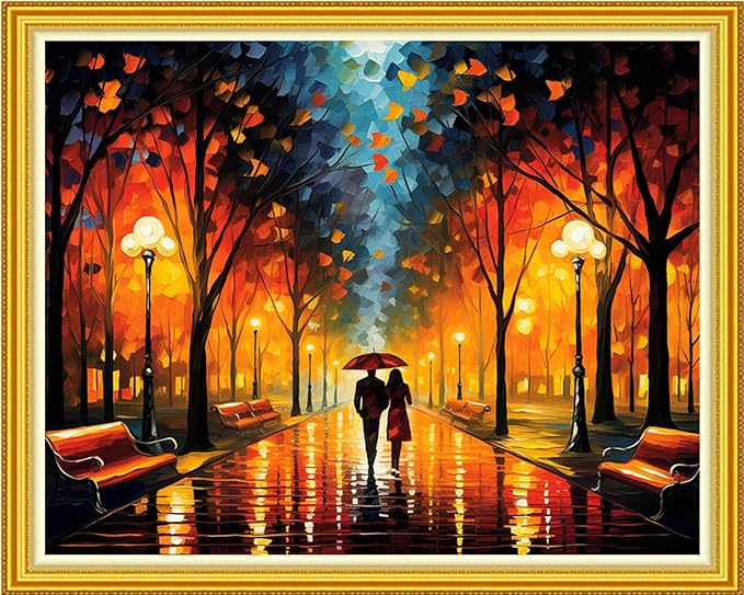 DMCVIVR Stamped Cross Stitch Kits for Beginners Adults Needlepoint Kits for Beginners Embroidery Kits for Adults Crossstitch Kit for Beginners 11CT-Romantic Night Scenery 16x20 inch