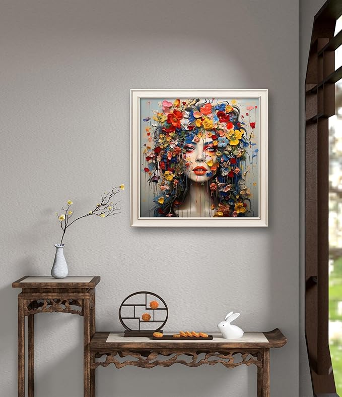Leczany Cross Stitch Stamped Kit for Beginner - Beauty and Flowers | DIY Embroidery Starter Patterns Craft Kit Needlepoint for Adults | 11CT, 3 Strands | 14.2x14.2 inches