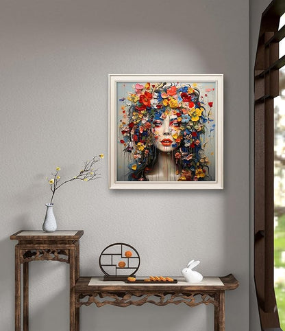 Leczany Cross Stitch Stamped Kit for Beginner - Beauty and Flowers | DIY Embroidery Starter Patterns Craft Kit Needlepoint for Adults | 11CT, 3 Strands | 14.2x14.2 inches