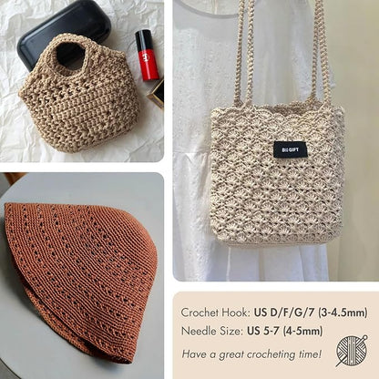 NICEEC 6 Skeins Soft Tape Yarn for Crocheting Craft Paper Yarn Easy Crochet Raffia Yarn Ribbon Yarn for DIY Craft Gift Wrapping Total Length 1.76oz×6/109yds×6-Khaki