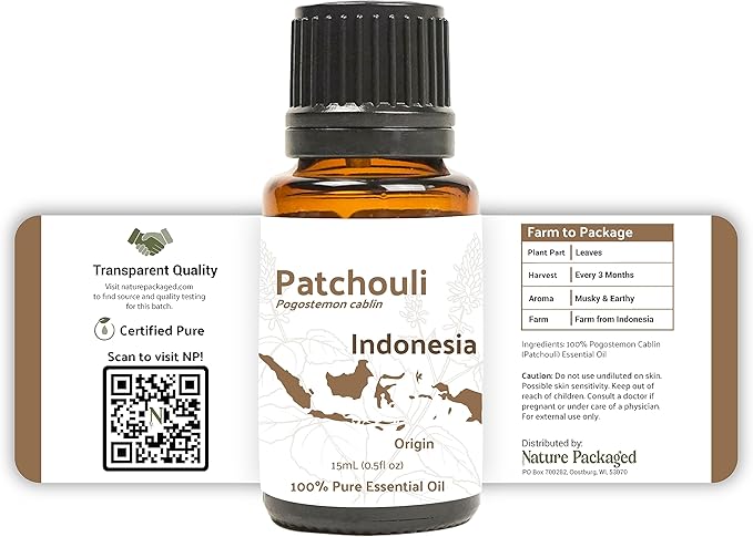Nature Packaged Dark Patchouli Essential Oil - Direct from Java Indonesia Natural Repellent Aceite de Pachulí - Aromatherapy and Premium Therapeutic Grade - Ideal for Body & Candle-Making (2lbs)