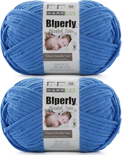 6 Super Bulky Velvet Chenille Yarn for Crocheting - 2 Skein of 200g/7 oz - Ultra Soft Heavy Weight Chunky Knitting Yarn for Baby Blankets, Amigurumi, Home Decor（Sky Blue，2 Skein）